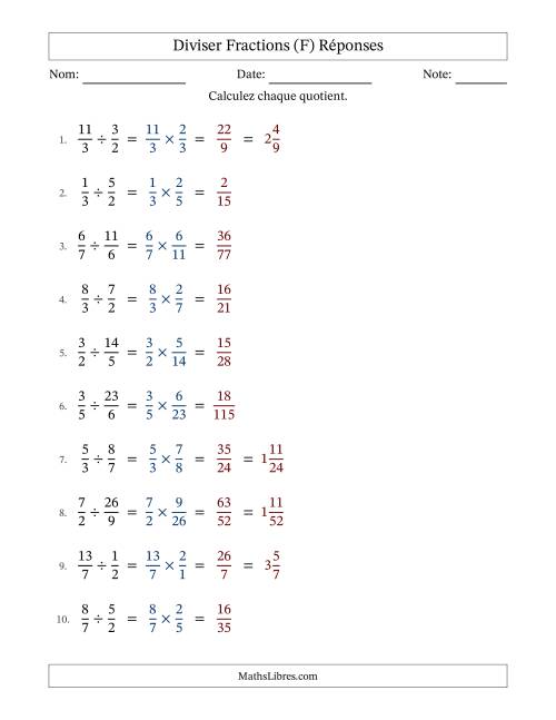 Diviser fractions propres, impropres et mixtes, et sans simplification (F) page 2