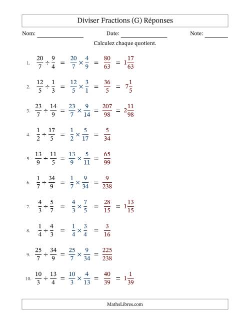 Diviser fractions propres, impropres et mixtes, et sans simplification (G) page 2