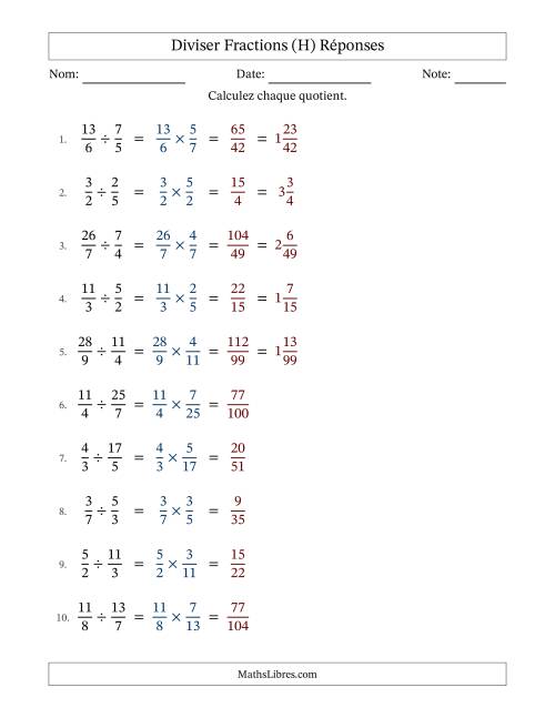 Diviser fractions propres, impropres et mixtes, et sans simplification (H) page 2