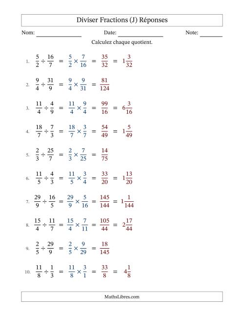 Diviser fractions propres, impropres et mixtes, et sans simplification (J) page 2