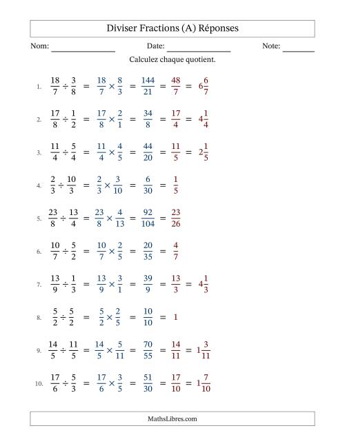 Diviser fractions propres, impropres et mixtes, et avec simplification dans tous les problèmes (A) page 2