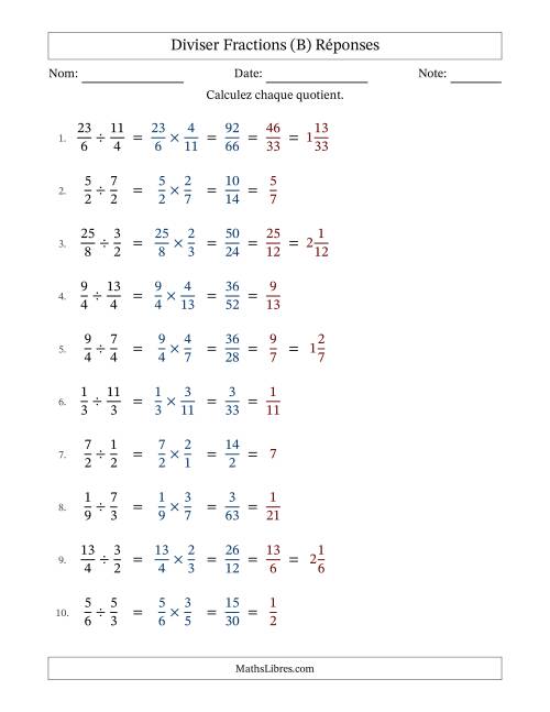 Diviser fractions propres, impropres et mixtes, et avec simplification dans tous les problèmes (B) page 2