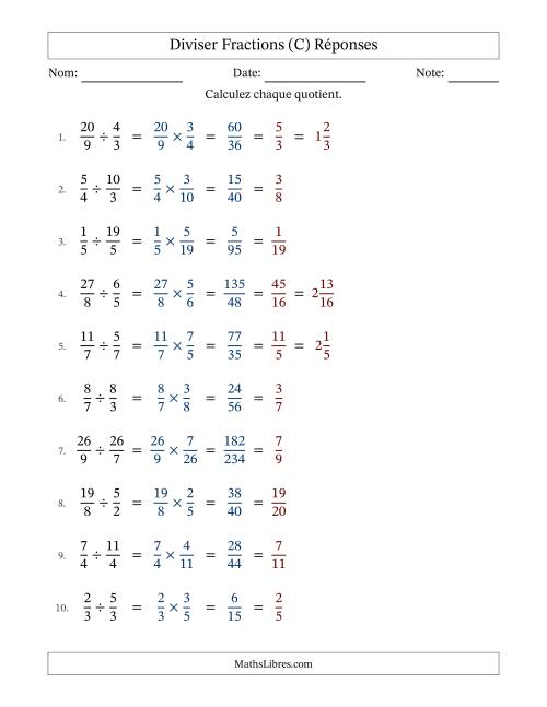 Diviser fractions propres, impropres et mixtes, et avec simplification dans tous les problèmes (C) page 2