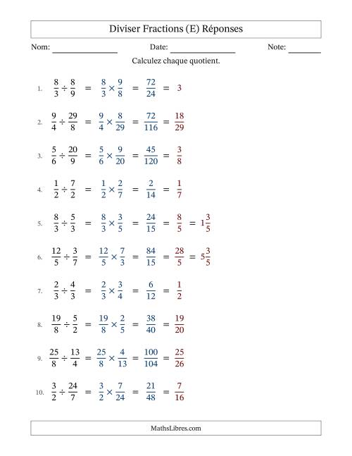 Diviser fractions propres, impropres et mixtes, et avec simplification dans tous les problèmes (E) page 2
