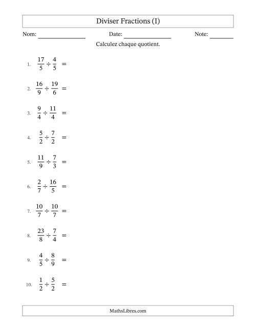 Diviser fractions propres, impropres et mixtes, et avec simplification dans tous les problèmes (I)