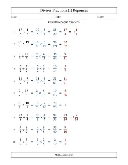 Diviser fractions propres, impropres et mixtes, et avec simplification dans tous les problèmes (I) page 2