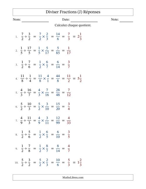 Diviser fractions propres, impropres et mixtes, et avec simplification dans tous les problèmes (J) page 2