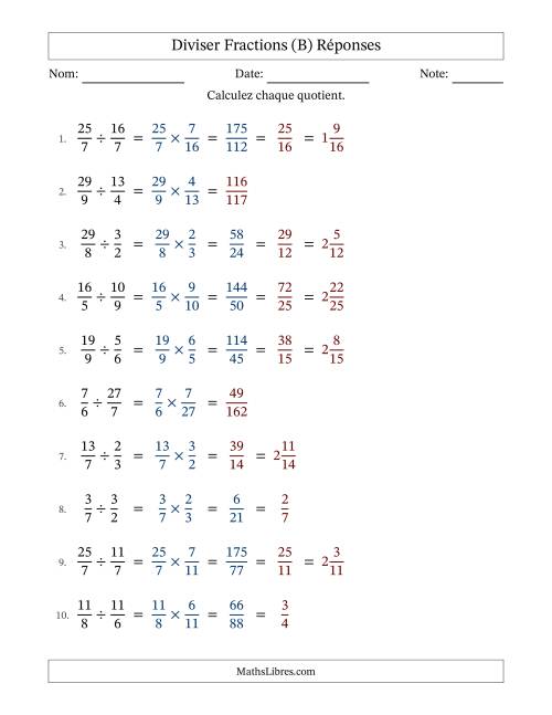 Diviser fractions propres, impropres et mixtes, et avec simplification dans quelques problèmes (B) page 2