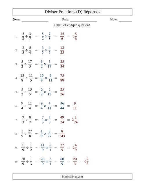 Diviser fractions propres, impropres et mixtes, et avec simplification dans quelques problèmes (D) page 2