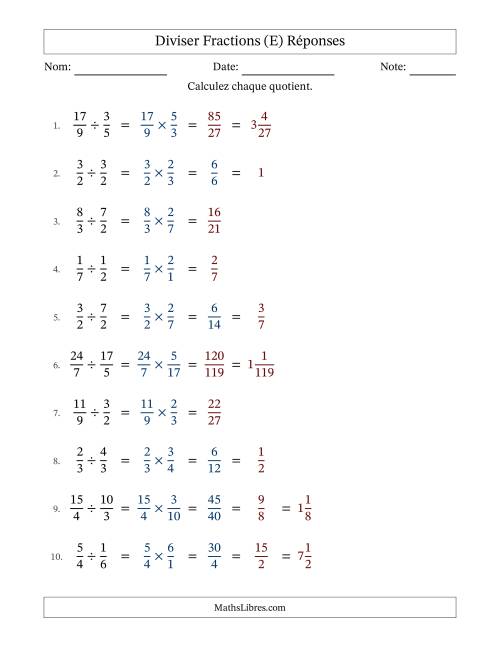 Diviser fractions propres, impropres et mixtes, et avec simplification dans quelques problèmes (E) page 2