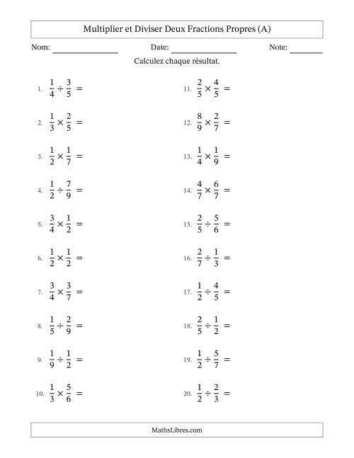 Multiplier et diviser deux fractions propres, et sans simplification (A)
