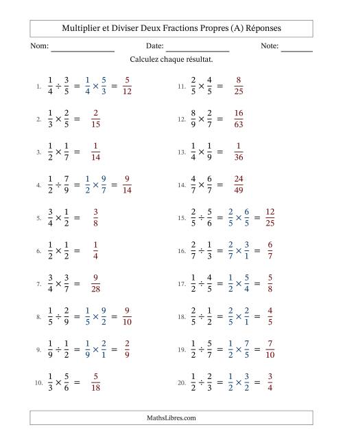 Multiplier et diviser deux fractions propres, et sans simplification (A) page 2