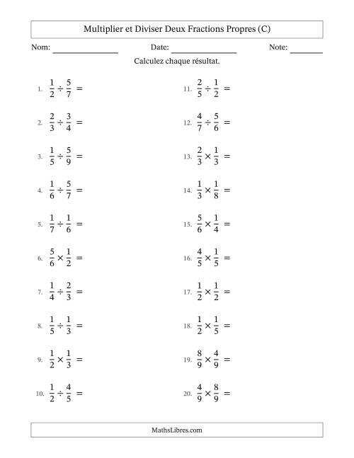 Multiplier et diviser deux fractions propres, et sans simplification (C)