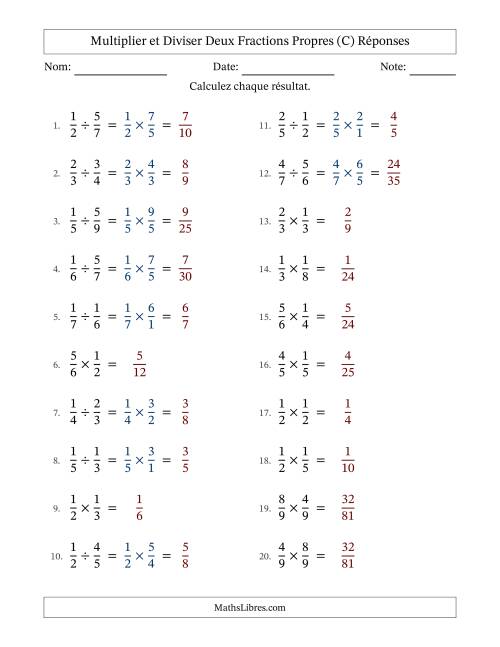 Multiplier et diviser deux fractions propres, et sans simplification (C) page 2