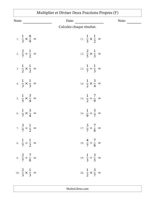 Multiplier et diviser deux fractions propres, et sans simplification (F)