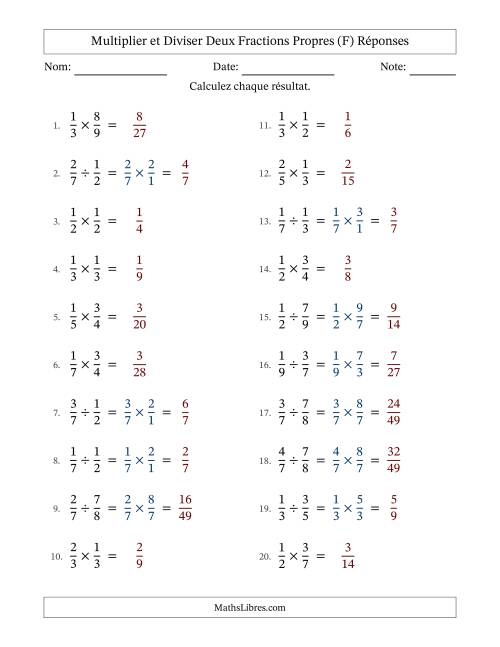 Multiplier et diviser deux fractions propres, et sans simplification (F) page 2