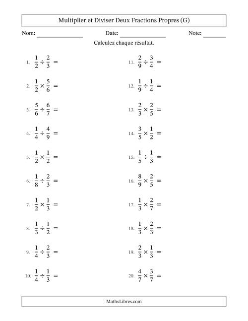 Multiplier et diviser deux fractions propres, et sans simplification (G)