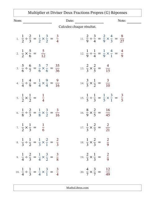Multiplier et diviser deux fractions propres, et sans simplification (G) page 2