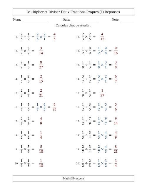 Multiplier et diviser deux fractions propres, et sans simplification (J) page 2