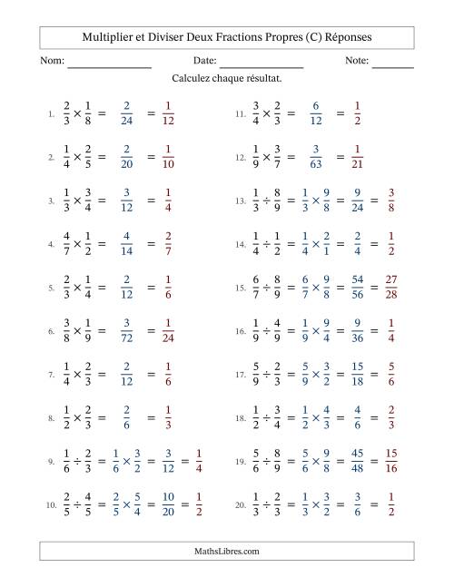 Multiplier et diviser deux fractions propres, et avec simplification dans tous les problèmes (C) page 2