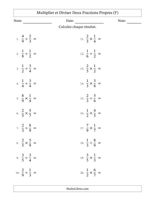 Multiplier et diviser deux fractions propres, et avec simplification dans tous les problèmes (F)