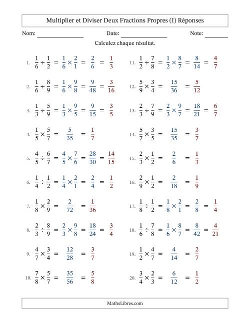 Multiplier et diviser deux fractions propres, et avec simplification dans tous les problèmes (I) page 2