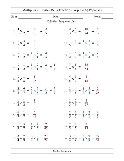 Multiplier et diviser deux fractions propres, et avec simplification dans quelques problèmes (A) page 2