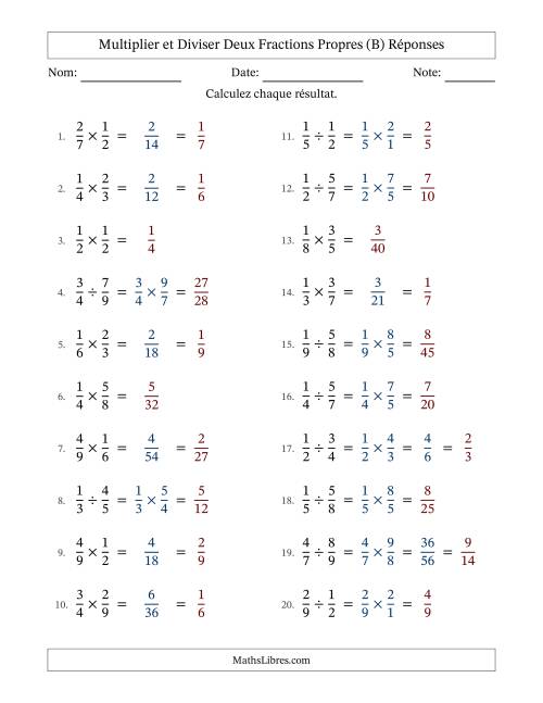 Multiplier et diviser deux fractions propres, et avec simplification dans quelques problèmes (B) page 2