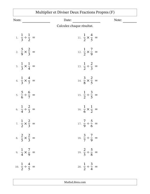Multiplier et diviser deux fractions propres, et avec simplification dans quelques problèmes (F)