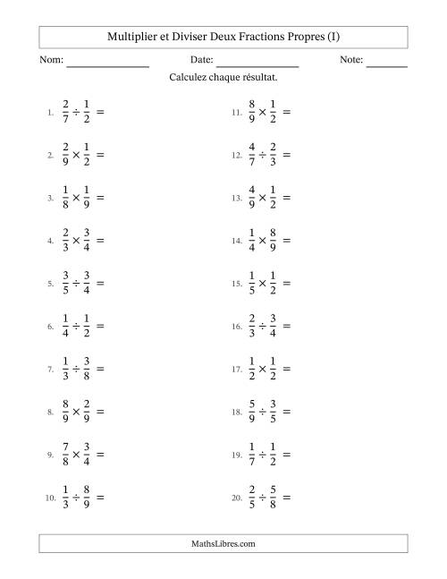 Multiplier et diviser deux fractions propres, et avec simplification dans quelques problèmes (I)