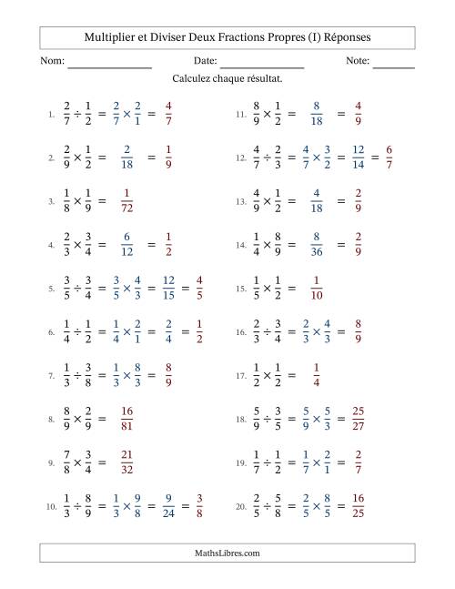 Multiplier et diviser deux fractions propres, et avec simplification dans quelques problèmes (I) page 2