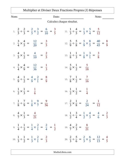 Multiplier et diviser deux fractions propres, et avec simplification dans quelques problèmes (J) page 2