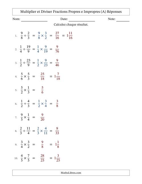 Multiplier et diviser fractions propres e impropres, et sans simplification (A) page 2