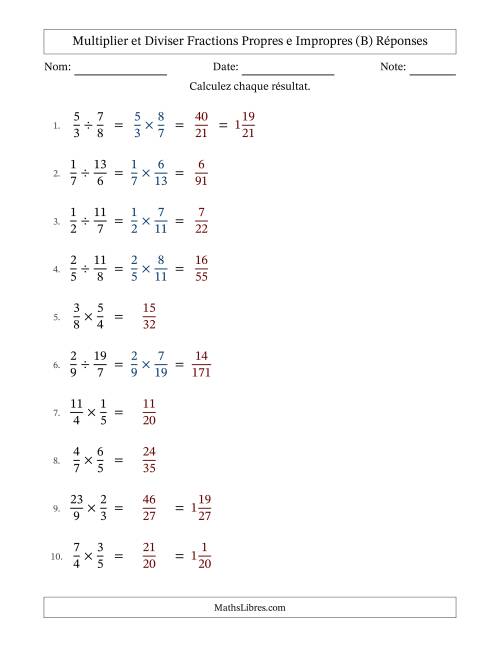 Multiplier et diviser fractions propres e impropres, et sans simplification (B) page 2