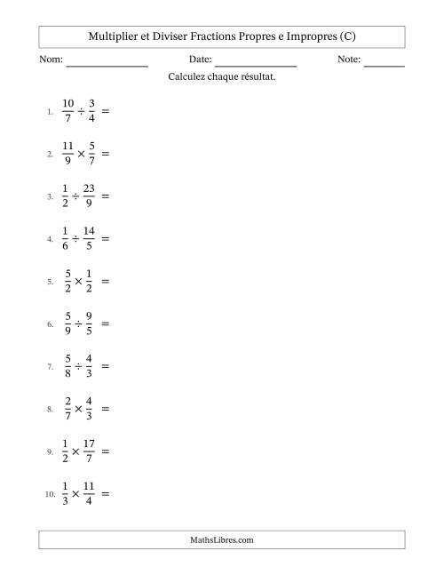 Multiplier et diviser fractions propres e impropres, et sans simplification (C)