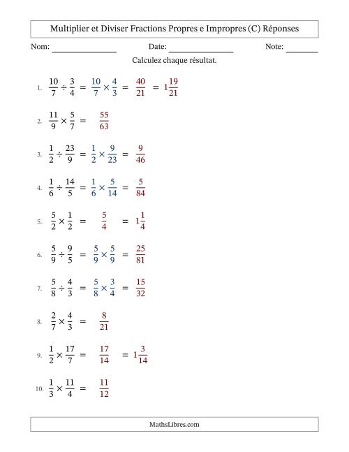 Multiplier et diviser fractions propres e impropres, et sans simplification (C) page 2
