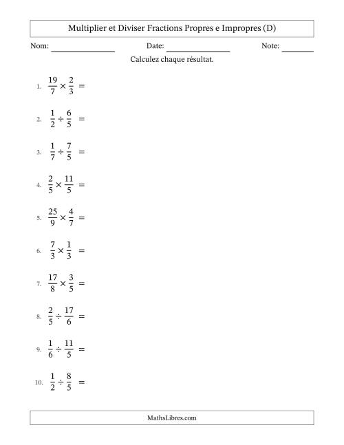 Multiplier et diviser fractions propres e impropres, et sans simplification (D)