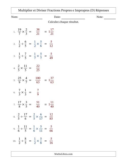Multiplier et diviser fractions propres e impropres, et sans simplification (D) page 2