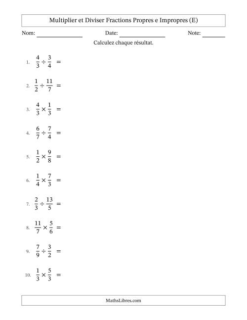 Multiplier et diviser fractions propres e impropres, et sans simplification (E)