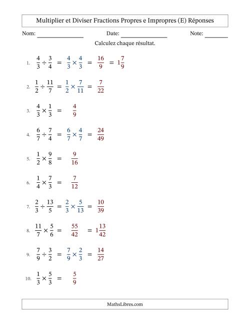 Multiplier et diviser fractions propres e impropres, et sans simplification (E) page 2