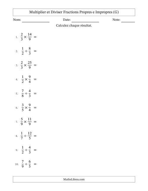 Multiplier et diviser fractions propres e impropres, et sans simplification (G)