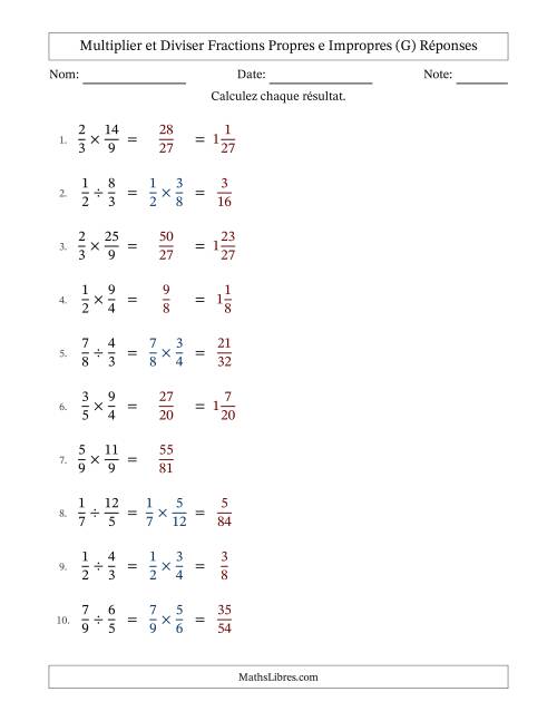 Multiplier et diviser fractions propres e impropres, et sans simplification (G) page 2