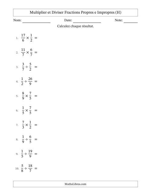 Multiplier et diviser fractions propres e impropres, et sans simplification (H)