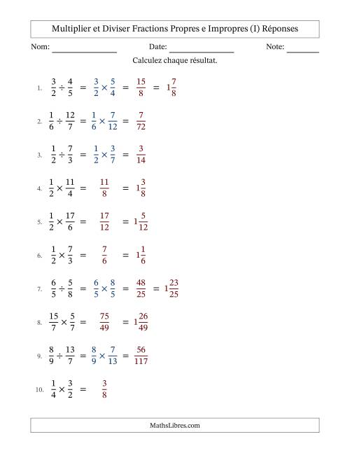Multiplier et diviser fractions propres e impropres, et sans simplification (I) page 2