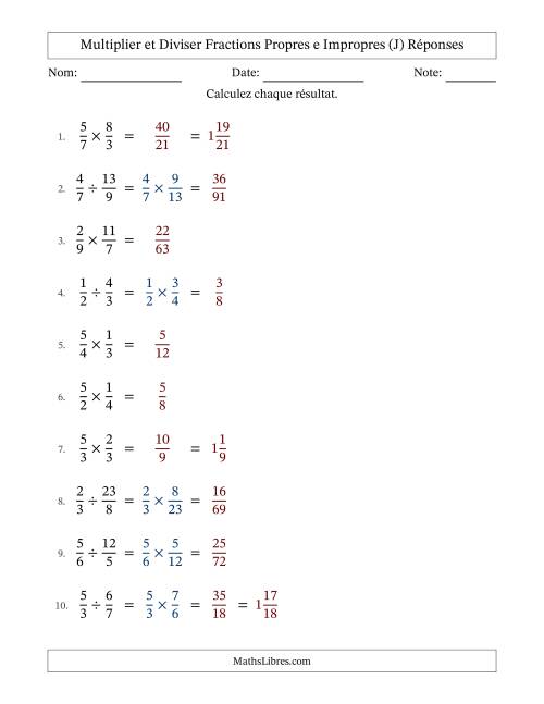 Multiplier et diviser fractions propres e impropres, et sans simplification (J) page 2