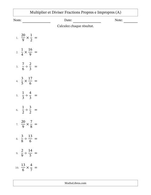 Multiplier et diviser fractions propres e impropres, et avec simplification dans tous les problèmes (A)