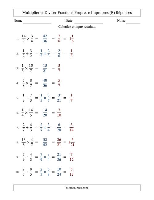 Multiplier et diviser fractions propres e impropres, et avec simplification dans tous les problèmes (B) page 2