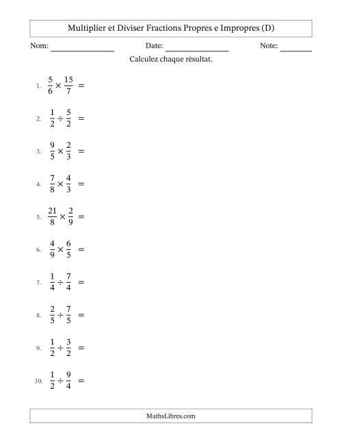 Multiplier et diviser fractions propres e impropres, et avec simplification dans tous les problèmes (D)