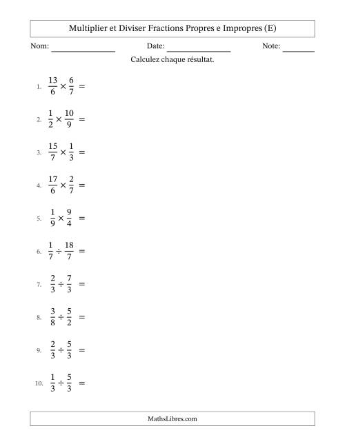 Multiplier et diviser fractions propres e impropres, et avec simplification dans tous les problèmes (E)