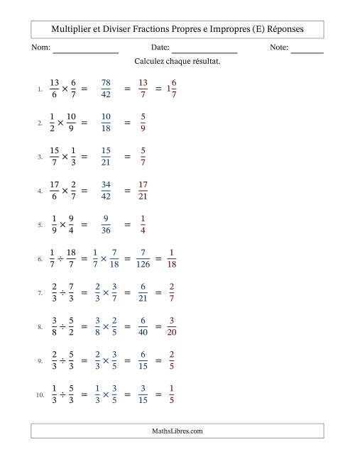 Multiplier et diviser fractions propres e impropres, et avec simplification dans tous les problèmes (E) page 2